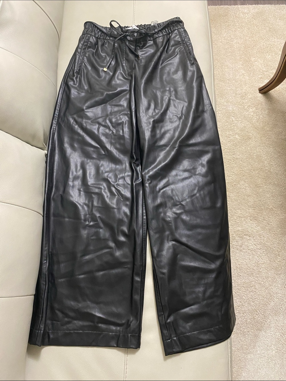 Zara Black Faux Leather Pants - High-Rise Wide-Leg